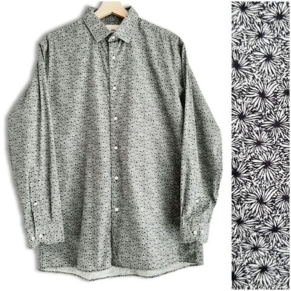 BEN SHERMAN Floral 100% Cotton Button Down Casual Shirt B&W Men's Sz L